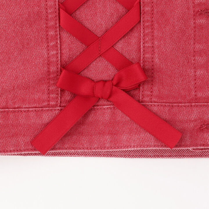 Sailor Collar Denim Jacket,Red, medium image number 4