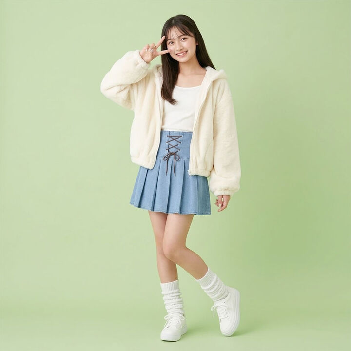 [milky coast] Cat Ear Fur Hoodie,Ivory, medium image number 3