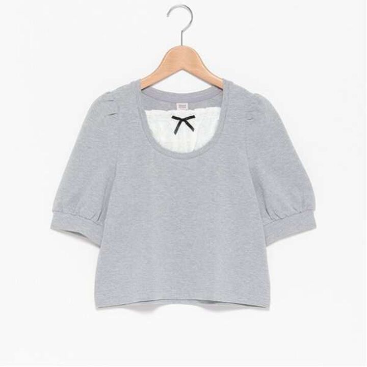 Fabric Panel Contrast T-Shirt (7/8 Sleeve),Black, medium image number 15