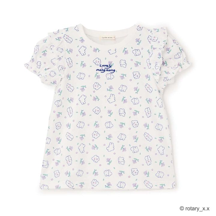 100% Cotton Lovely Monmon Quick-Dry UV Puff Sleeve All-Over Print T-Shirt,Yellow green, medium image number 4