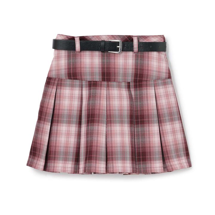 [Easy Care] Check Pleated Skirt with Belt,Pink, medium image number 13