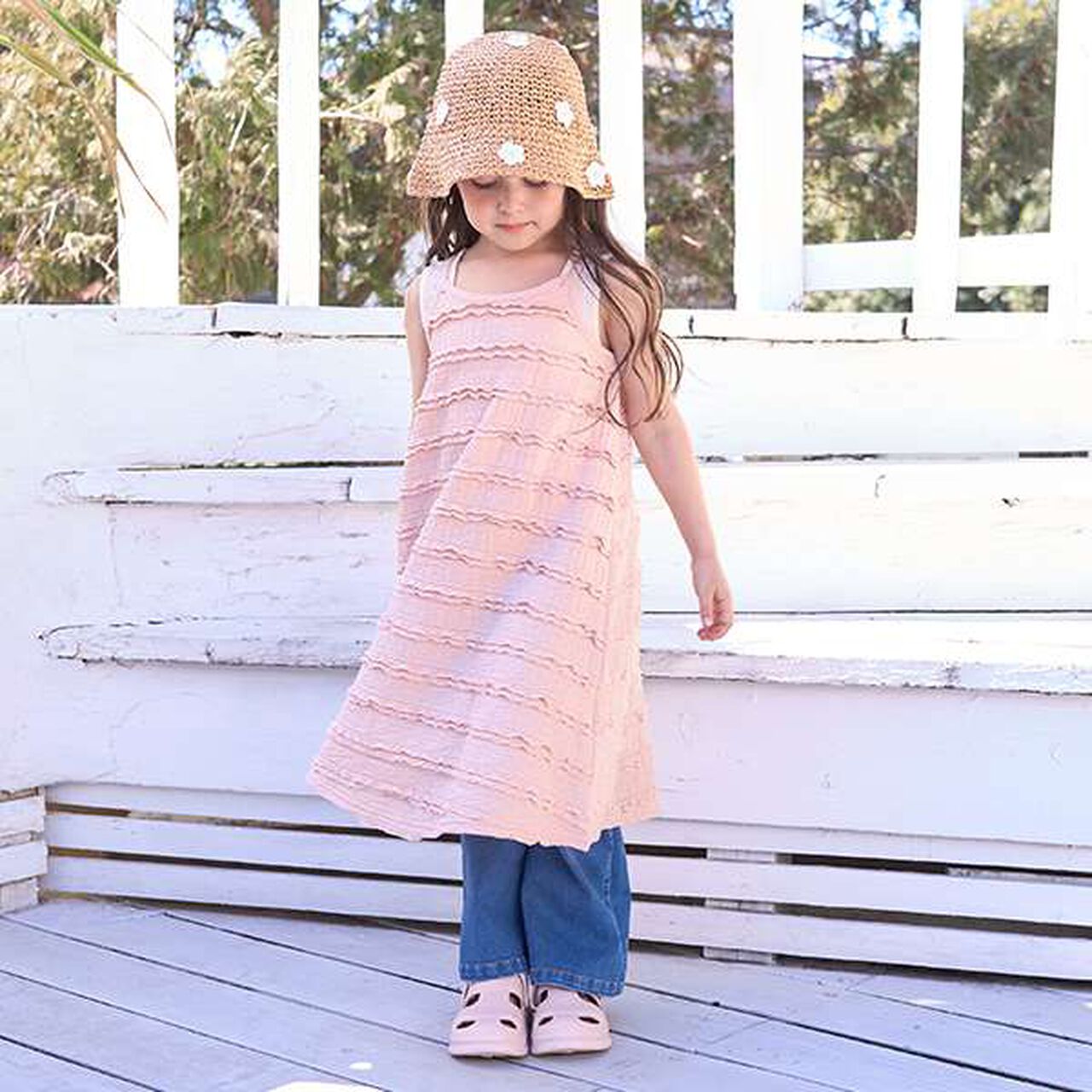 Frill Knit Lace Camisole One-Piece Dress,Salmon pink, large image number 0