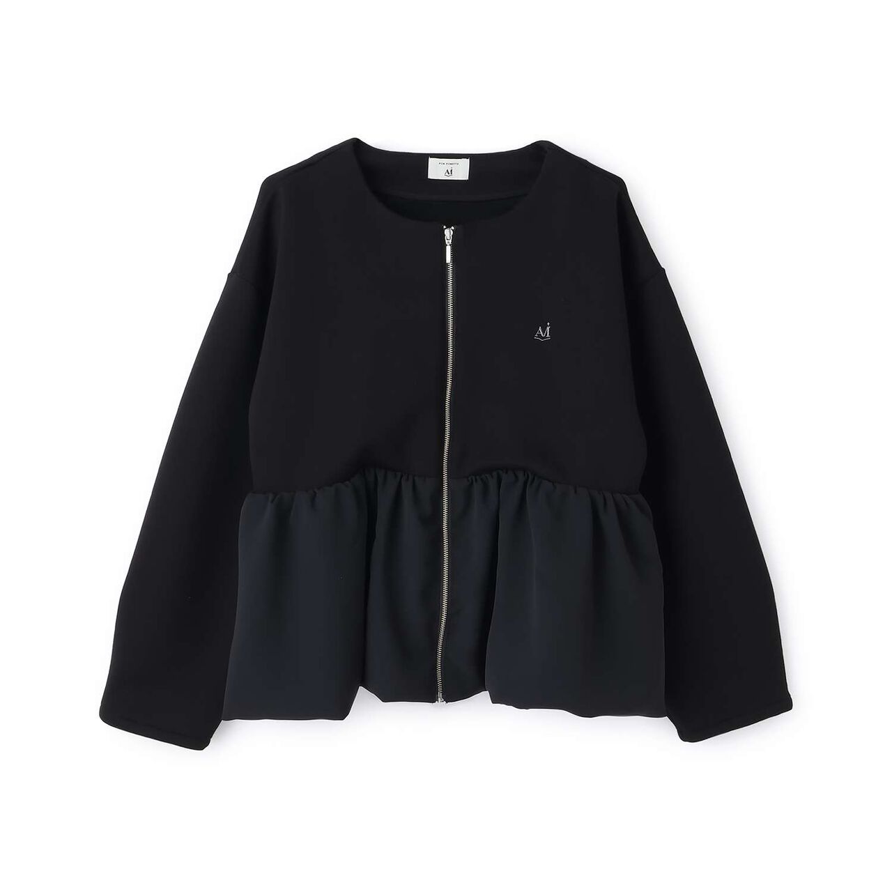 [AMI] Cardigan with Balloon Zipper,Black, large image number 6