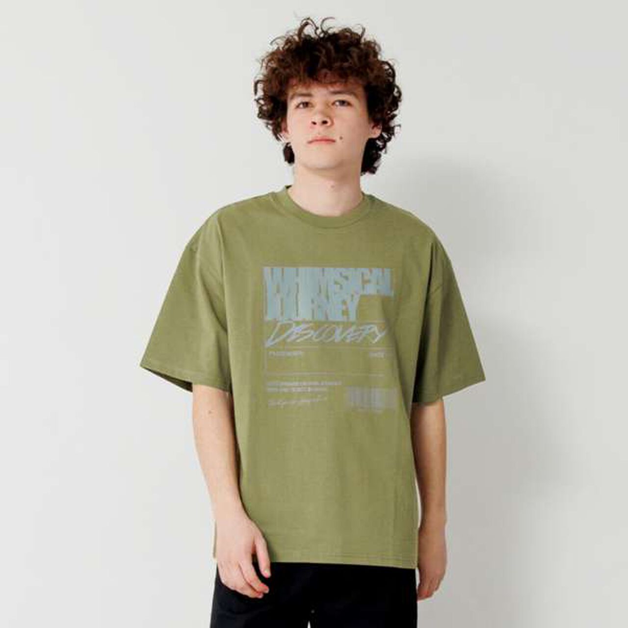 Big Short Sleeve T-Shirt with Reflective Print on Front,Khaki, large image number 0