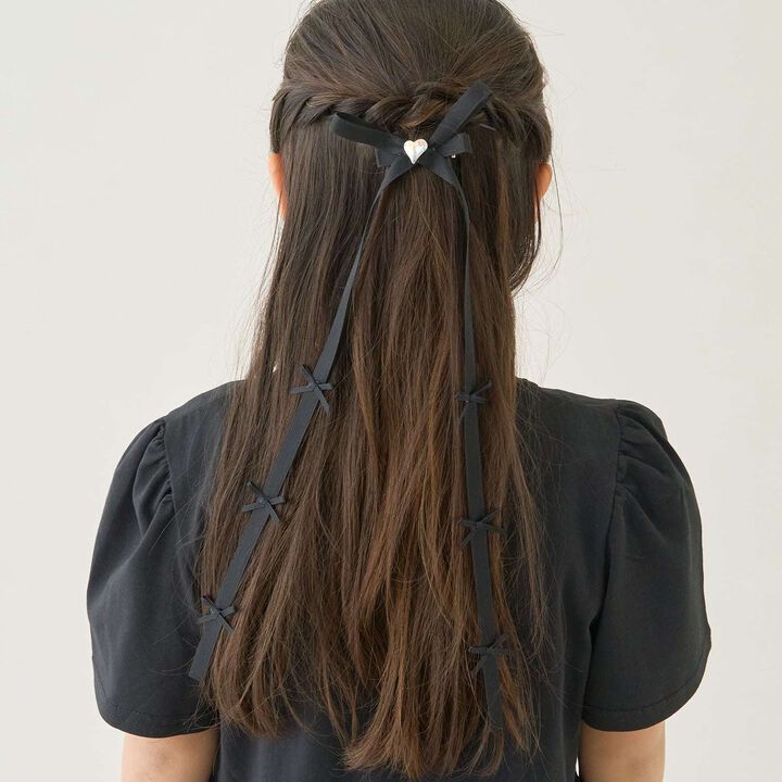 Chibi Chibi Ribbon Long Ribbon Hair Clip,Black, medium image number 0