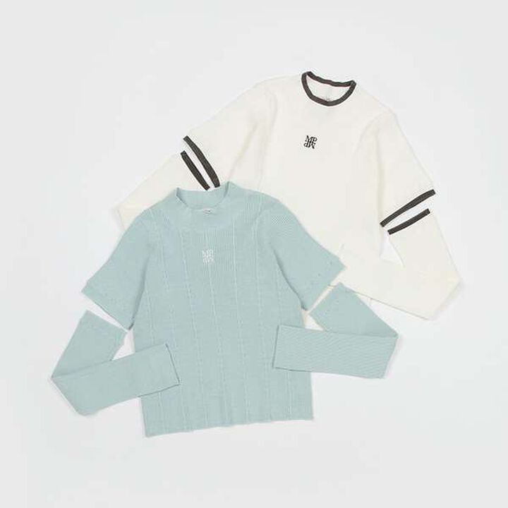 Short-Sleeve Knit with Arm Warmers,Off white, medium image number 2