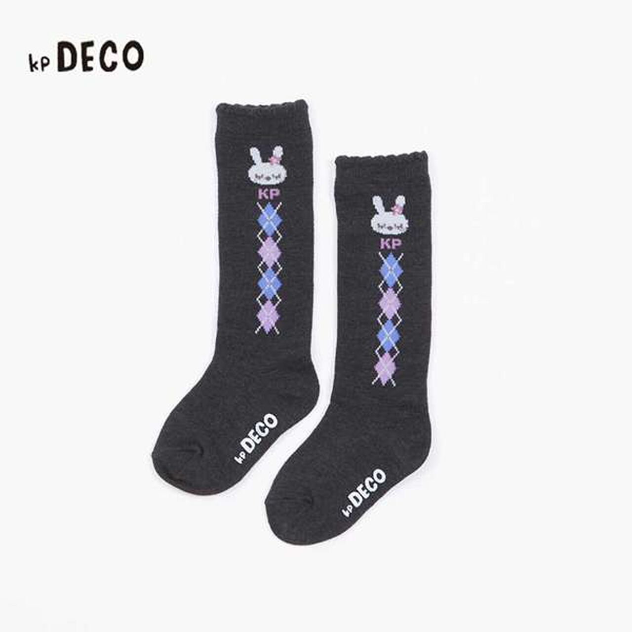[Made in Japan] KPDECO Argyle Pattern Knee-High Socks (15-23),Charcoal gray, large image number 0