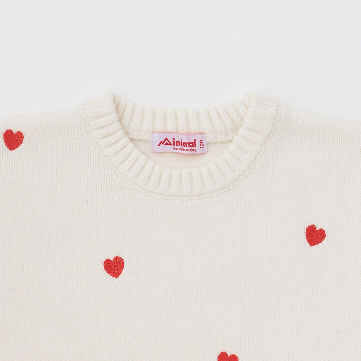 Heart Embroidery Knitwear,Off white, medium image number 2