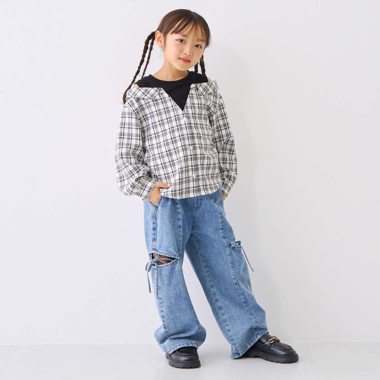 Denim Slit Wide Pants,Blue, large image number 6