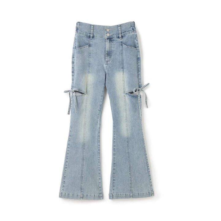 Stretch Slit Ribbon Flare Denim Pants,Gray, medium image number 5