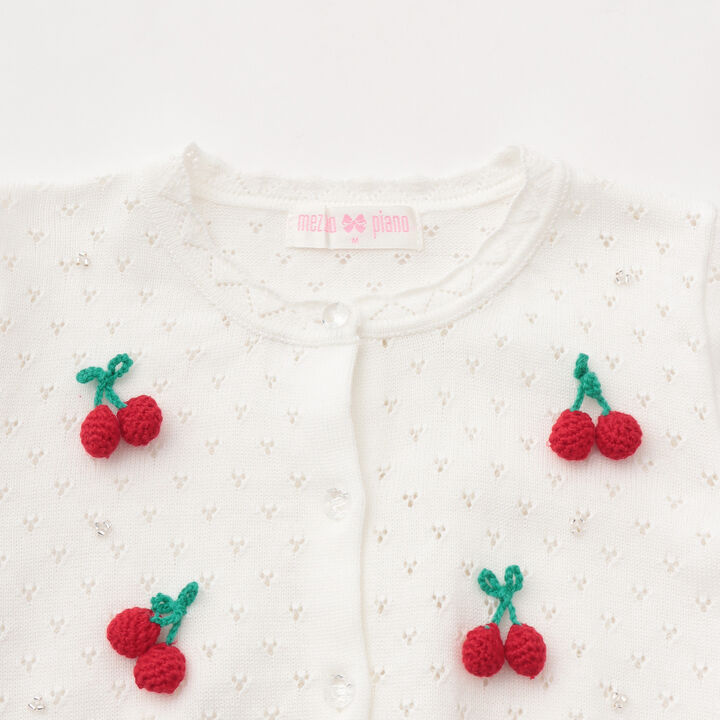Strawberry & Cherry Motif Cardigan,Off white, medium image number 2