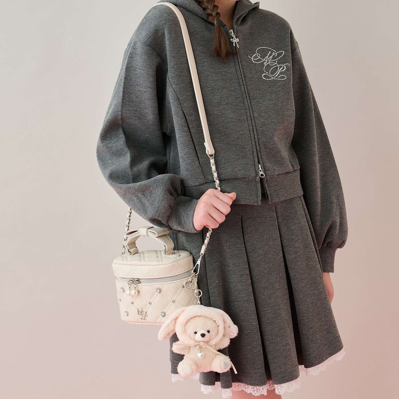 Glitter Ribbon Vanity Shoulder Bag,Ivory, large image number 0