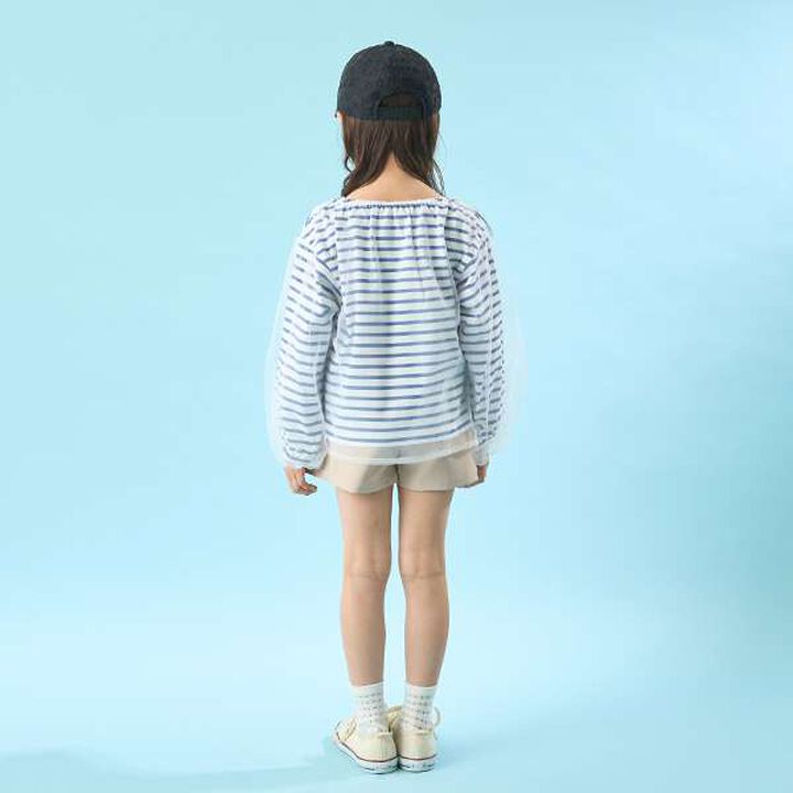 Soft Cotton Tulle Layered Stripe Boat Neck T-Shirt,Blue, medium image number 3