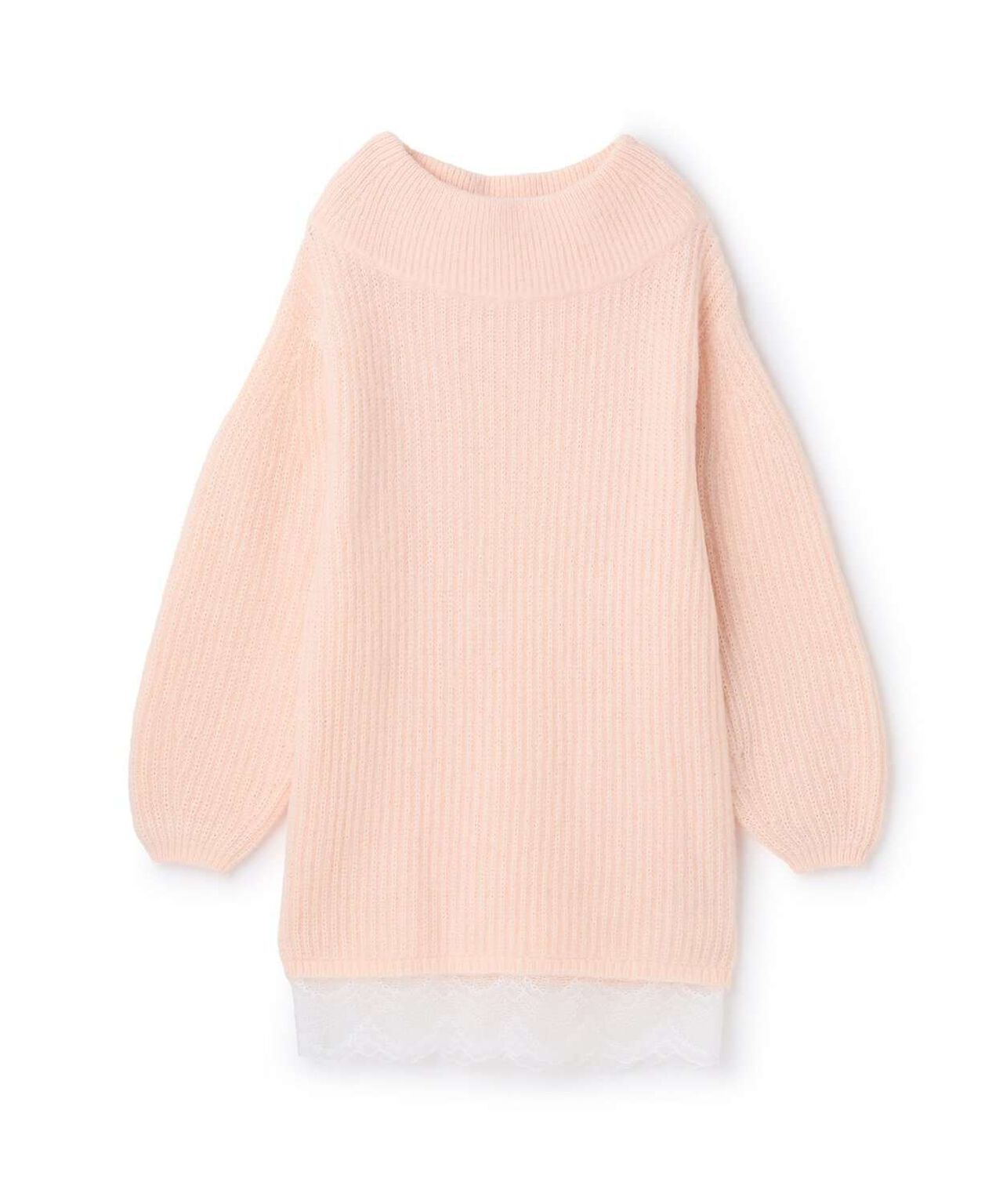 Lace Hem Knit One-Piece Dress [Korean Fashion],Pink, large image number 4