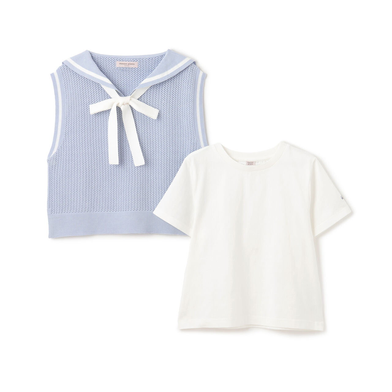 Mesh Sailor Vest & T-Shirt Set,Ivory, large image number 2
