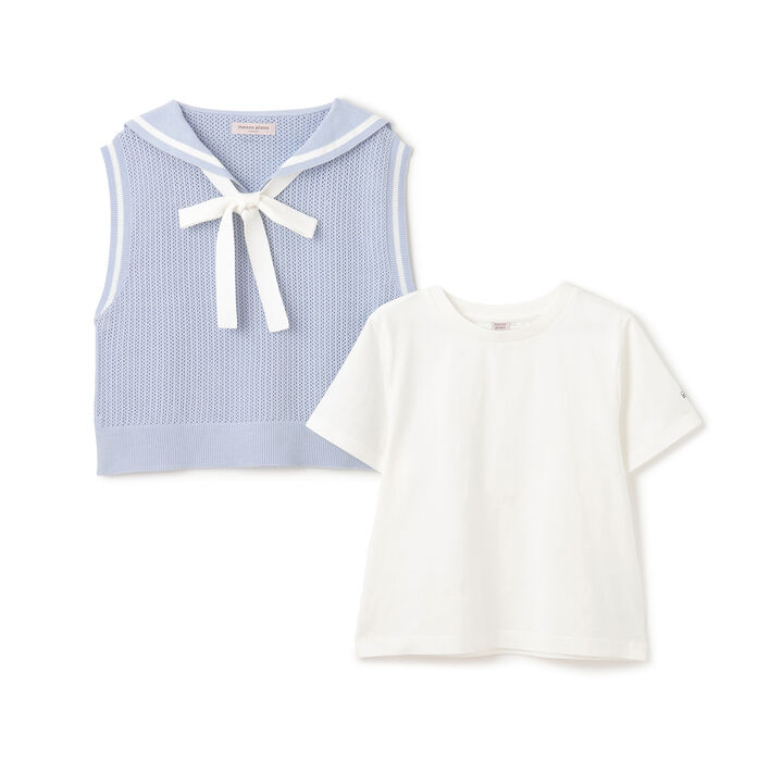 Mesh Sailor Vest & T-Shirt Set,Ivory, medium image number 2