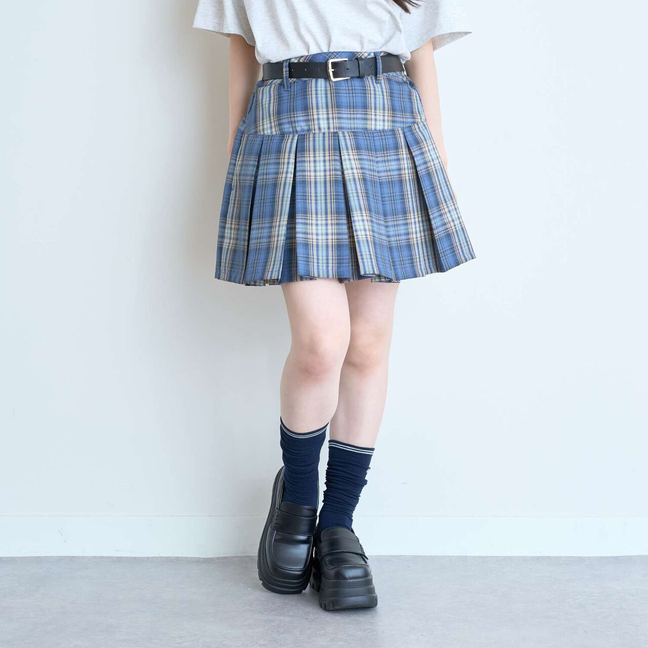 [Easy Care] Check Pleated Skirt with Belt,Pink, large image number 7