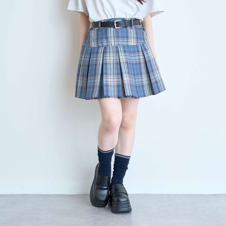 [Easy Care] Check Pleated Skirt with Belt,Pink, medium image number 7
