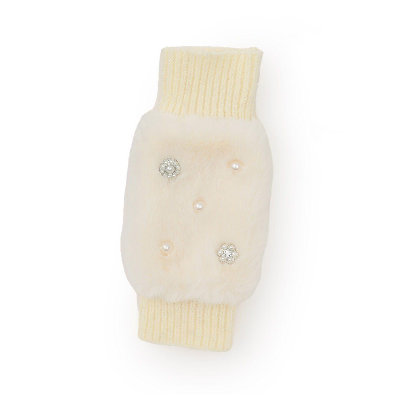 Faux Fur Mittens with Pearl Accents,Light gray, large image number 7