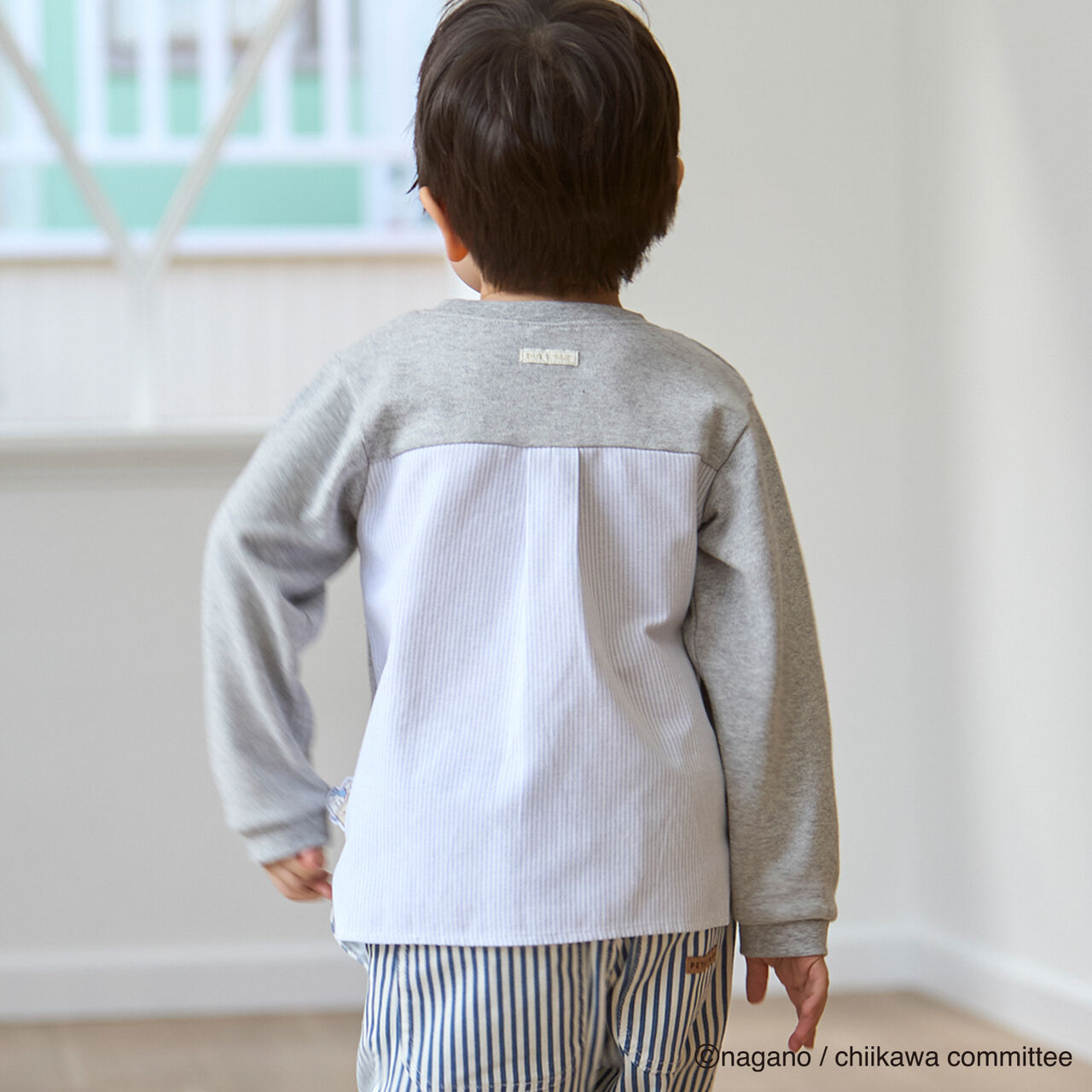 Chikawa Face Motif Long-Sleeve T-Shirt,Top gray, large image number 4