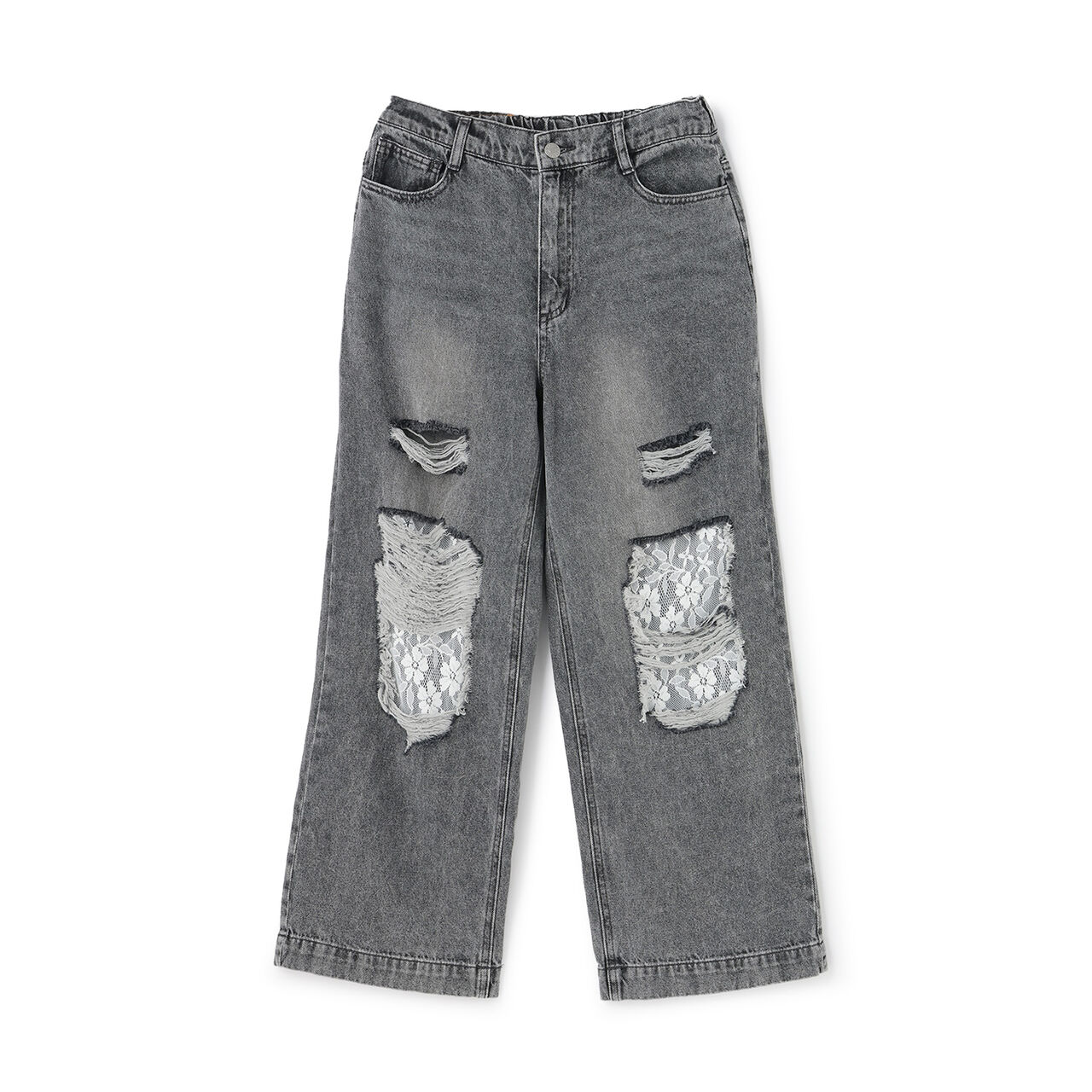 [LTXC] Lace Distressed Denim Wide Pants,Blue, large image number 8