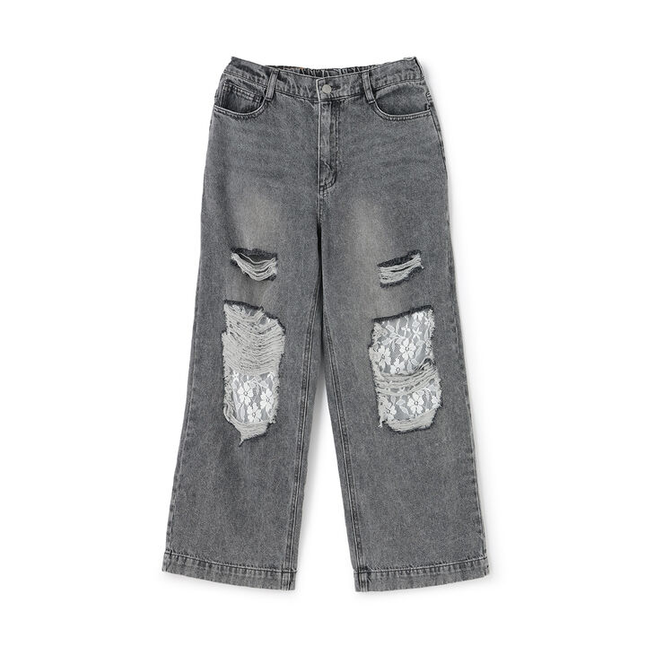 [LTXC] Lace Distressed Denim Wide Pants,Blue, medium image number 8