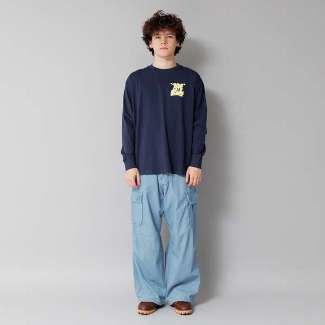 Light Denim Wide Cargo Pants,Deep blue, large image number 1