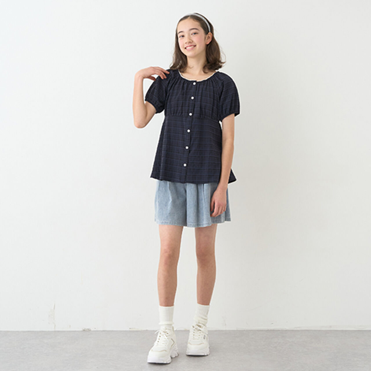 Shirred Blouse,Navy, large image number 9