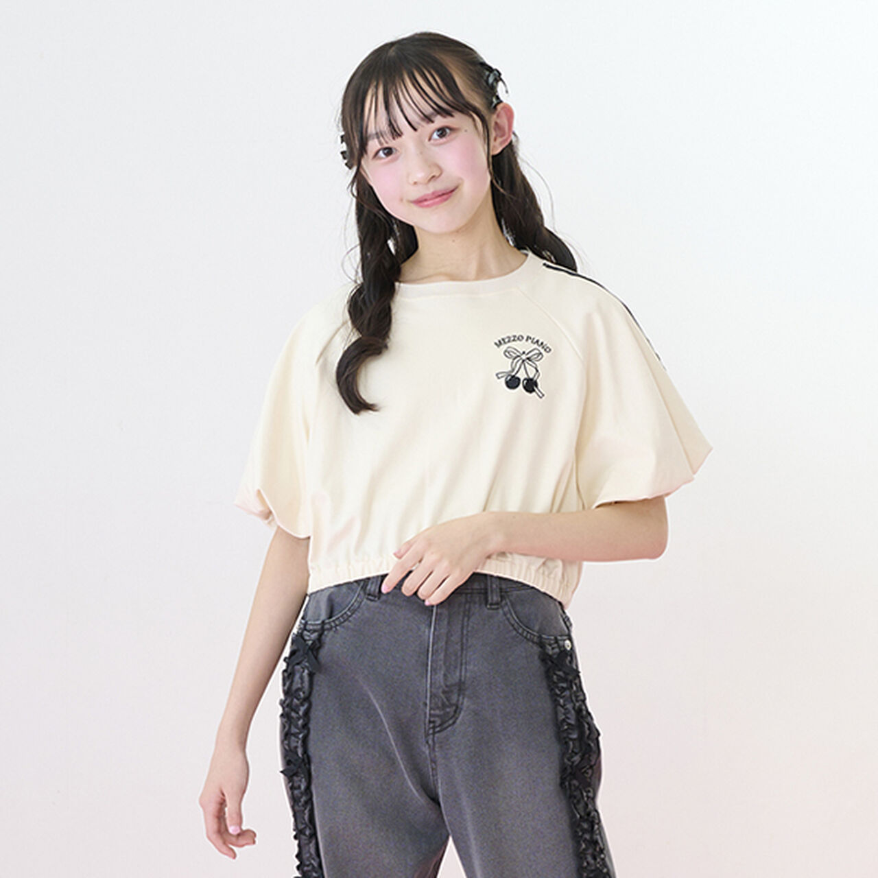 Side Line Balloon Sleeve T-Shirt & Tank Top Set,Black, large image number 18