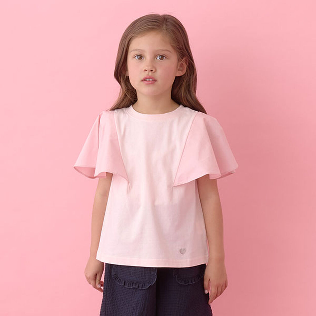 [Reversible] Soft Cotton Flare Sleeve T-Shirt,Moderate pink, large image number 0