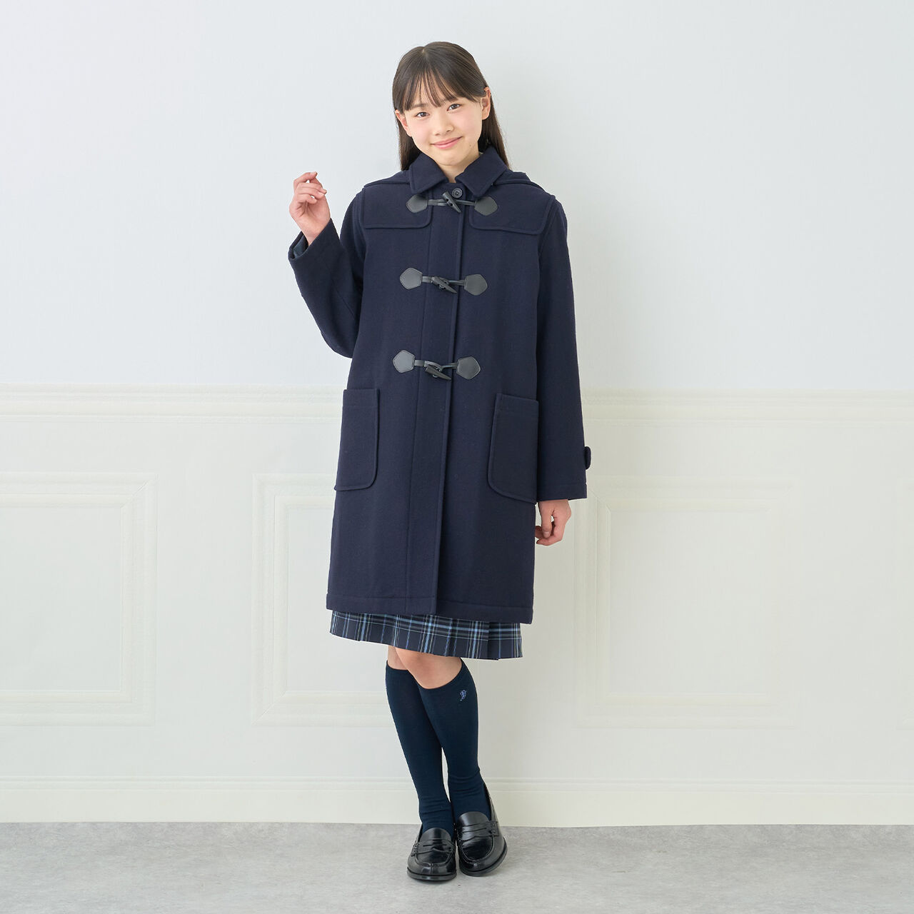 [Graduation Attire] Lightweight Quilted Lined Long Duffle Coat,Navy, large image number 3
