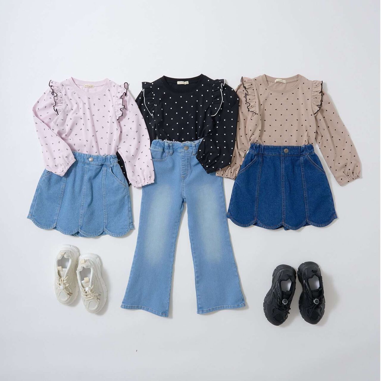 Stretch Denim Scallop Trim Skirt with Shorts,Sax blue, large image number 16