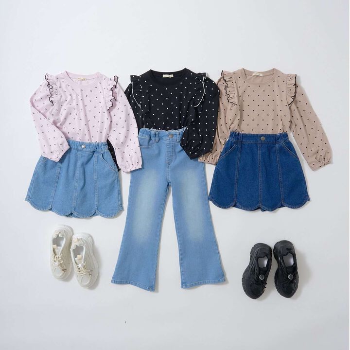 Stretch Denim Scallop Trim Skirt with Shorts,Sax blue, medium image number 16