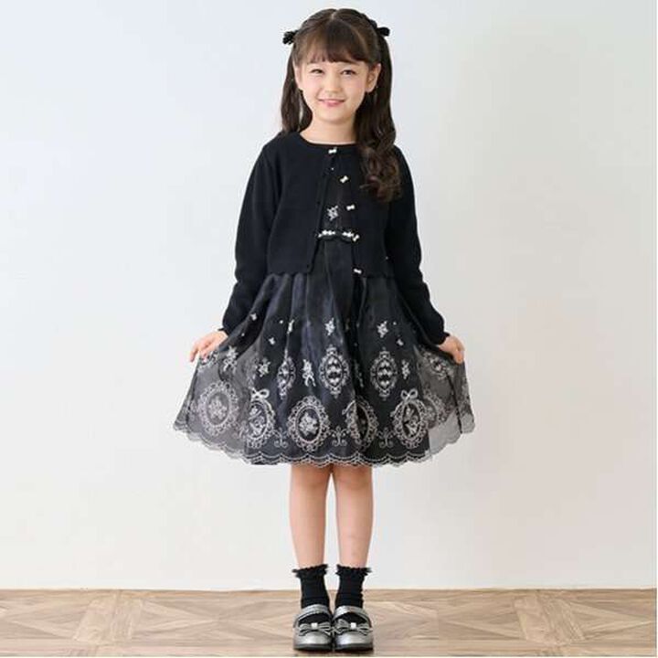 Rose Embroidery Organza One-Piece Dress,Black, medium image number 10