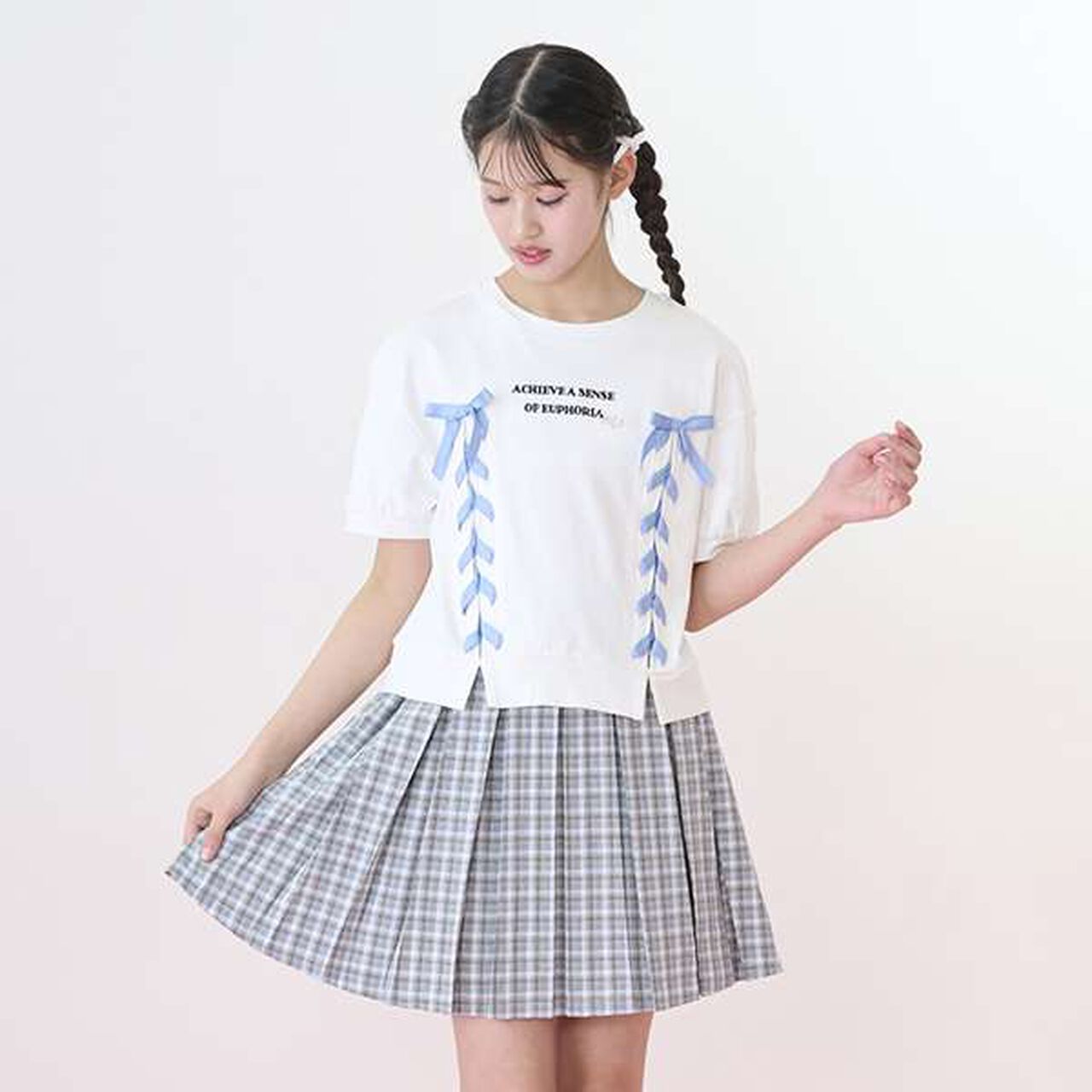 Puff Sleeve Lace-Up T-Shirt,Off white, large image number 10