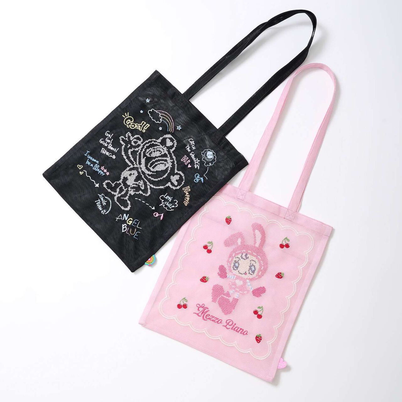 Berrie-chan Embroidered Mesh Tote,Pink, large image number 9