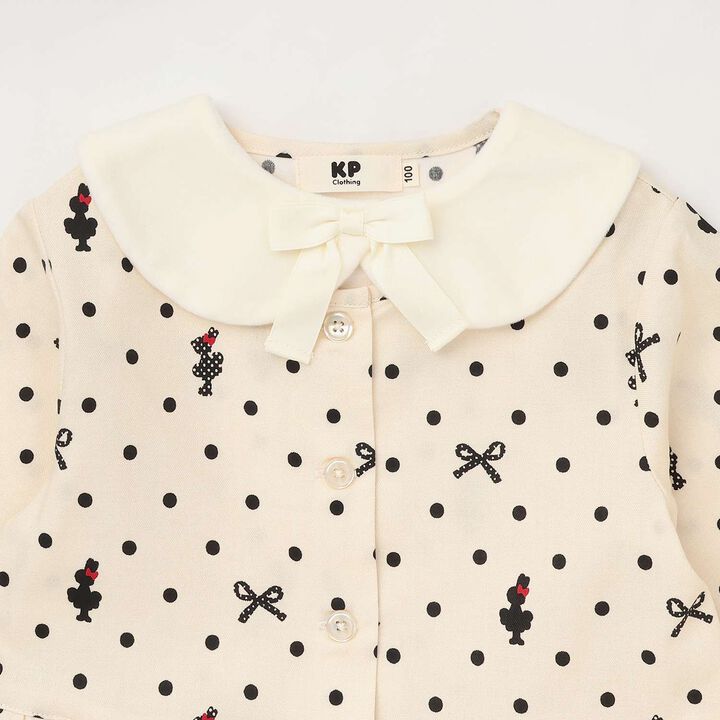 Dot Ribbon Pattern Viera One-Piece Dress [with Tippet],Ivory, medium image number 2