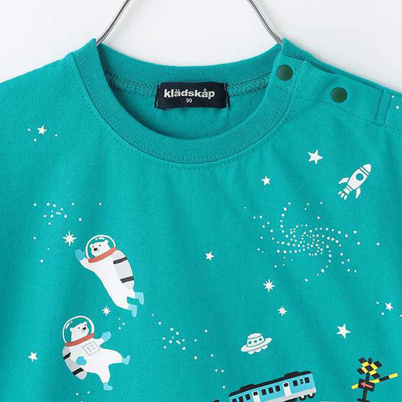Space and Train Short Sleeve T-Shirt,Blue green, large image number 4