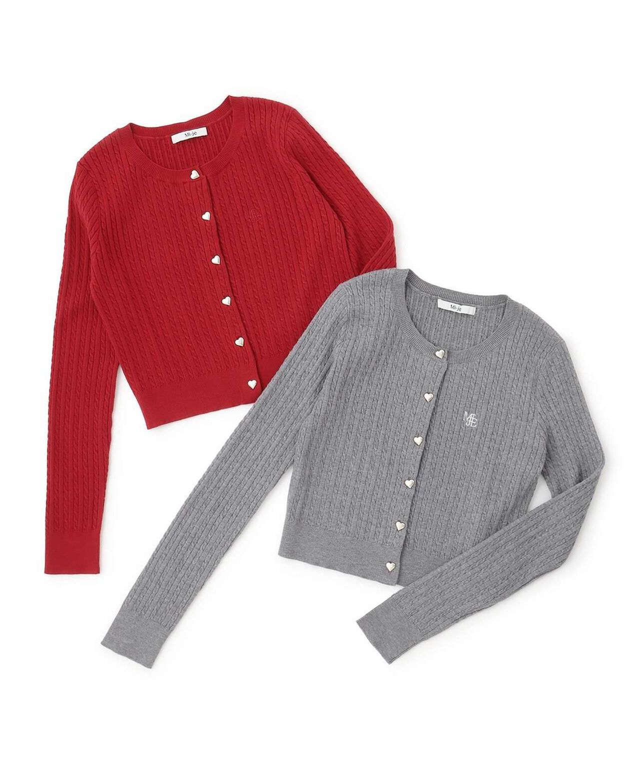 Heart Button Cable Cardigan,Gray, large image number 12