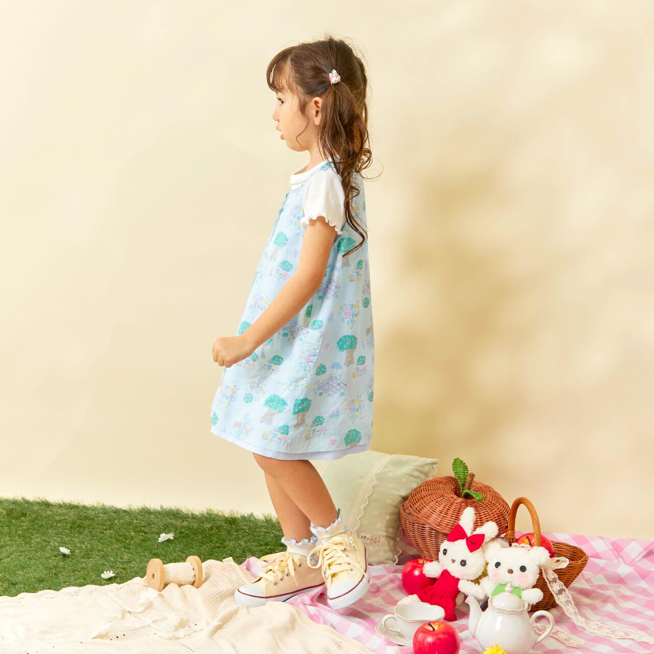 All-Over Pattern Lawn &times; Chambray Reversible Jumper Skirt,Blue, large image number 25