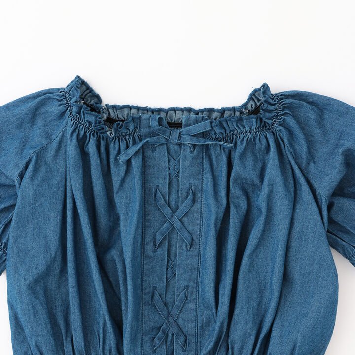 Lace-up Off-Shoulder Blouse,Gray, medium image number 2