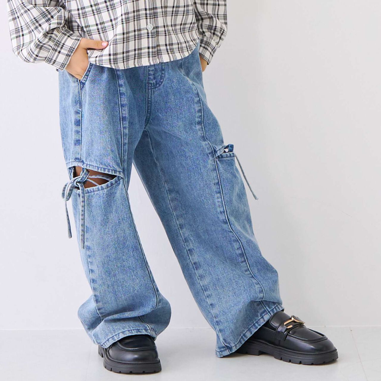 Denim Slit Wide Pants,Blue, large image number 0