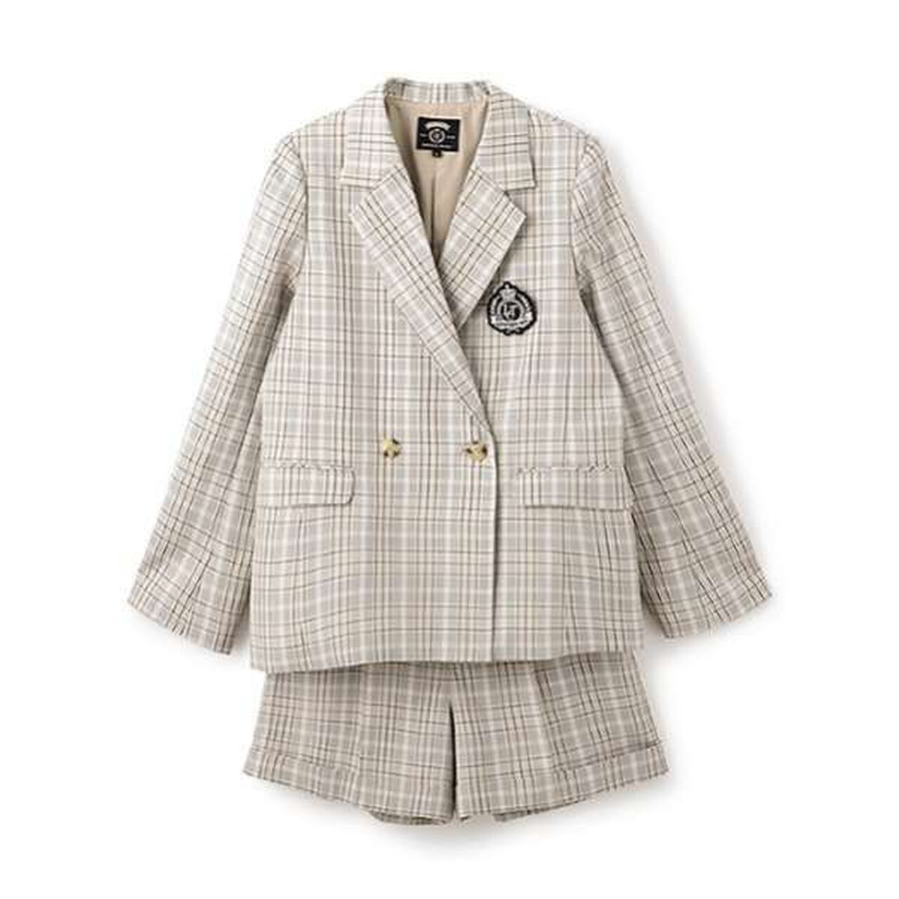 [Graduation Attire] Emblem Jacket and Shorts Outfit Set,Gray, large image number 1