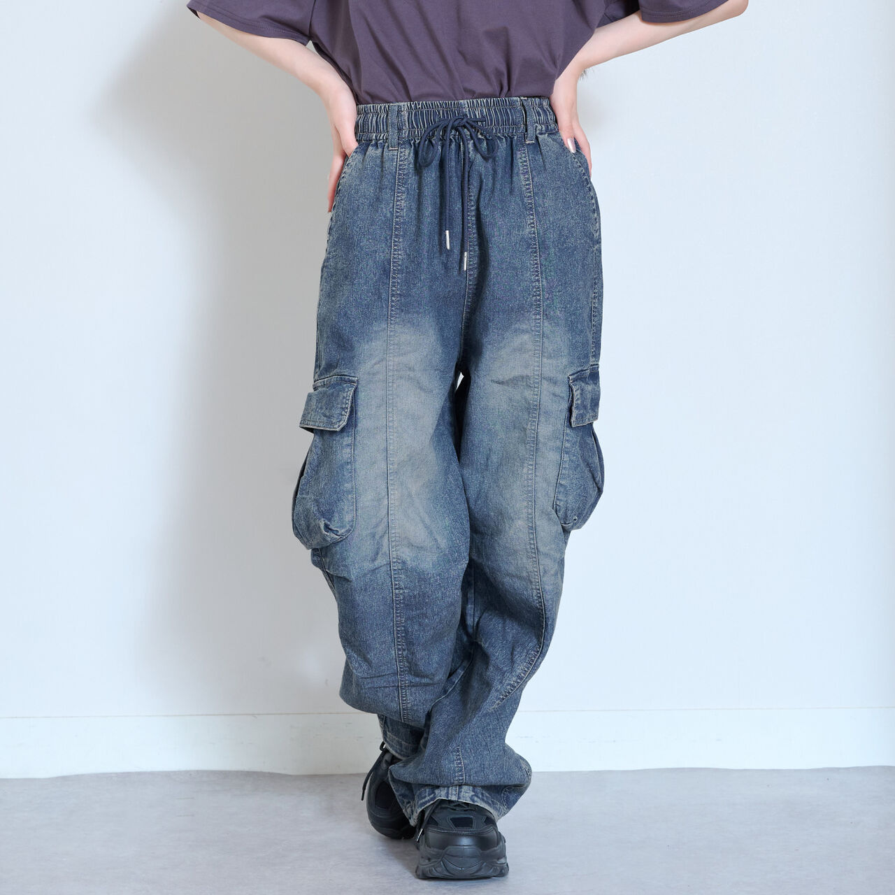 [LTXC/ME DENIM] Stretch Quick-Dry Denim Cargo Pants with Belt Loops,Blue, large image number 5