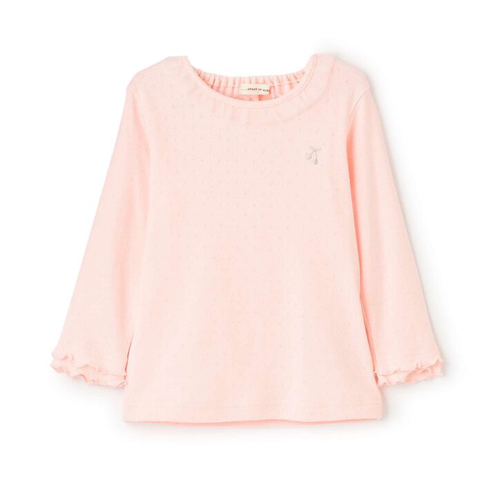 Frilled Collar Melange Long-Sleeve T-Shirt,, medium