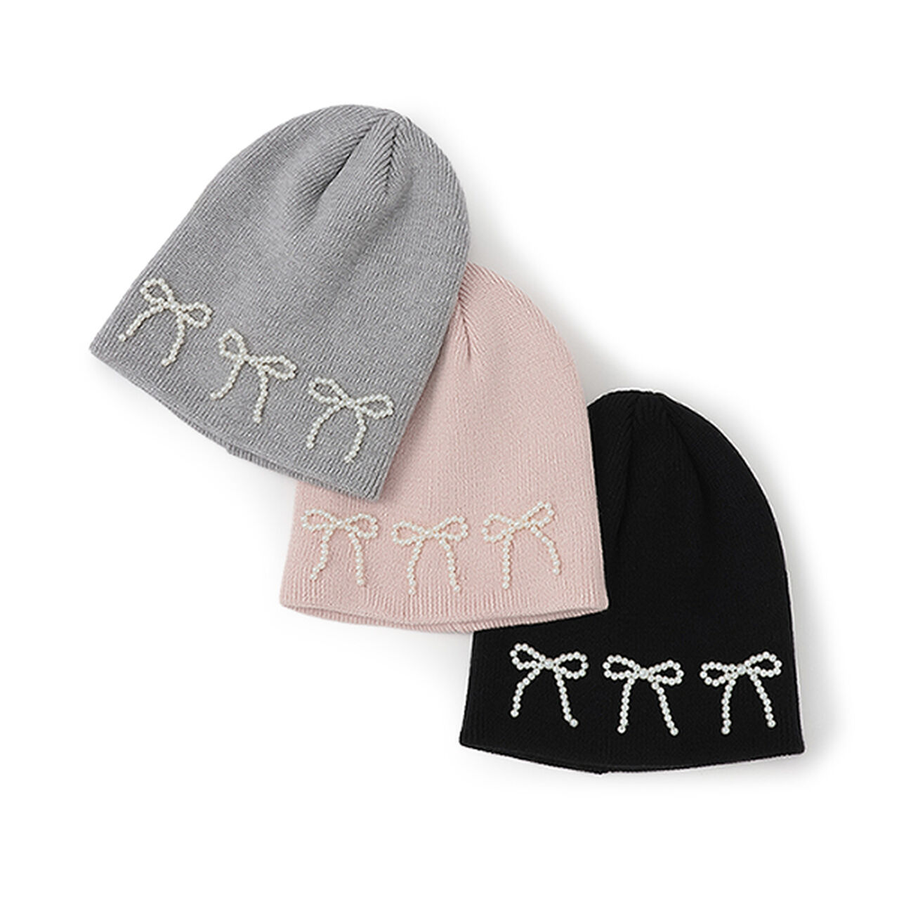 Knit Cap with Pearl Ribbon,Black, large image number 4