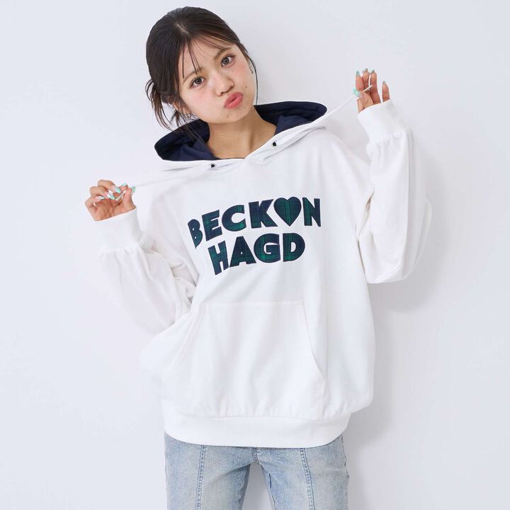 [100% Cotton] Patterned Logo Appliqu&eacute; Hoodie,Off white, medium image number 0