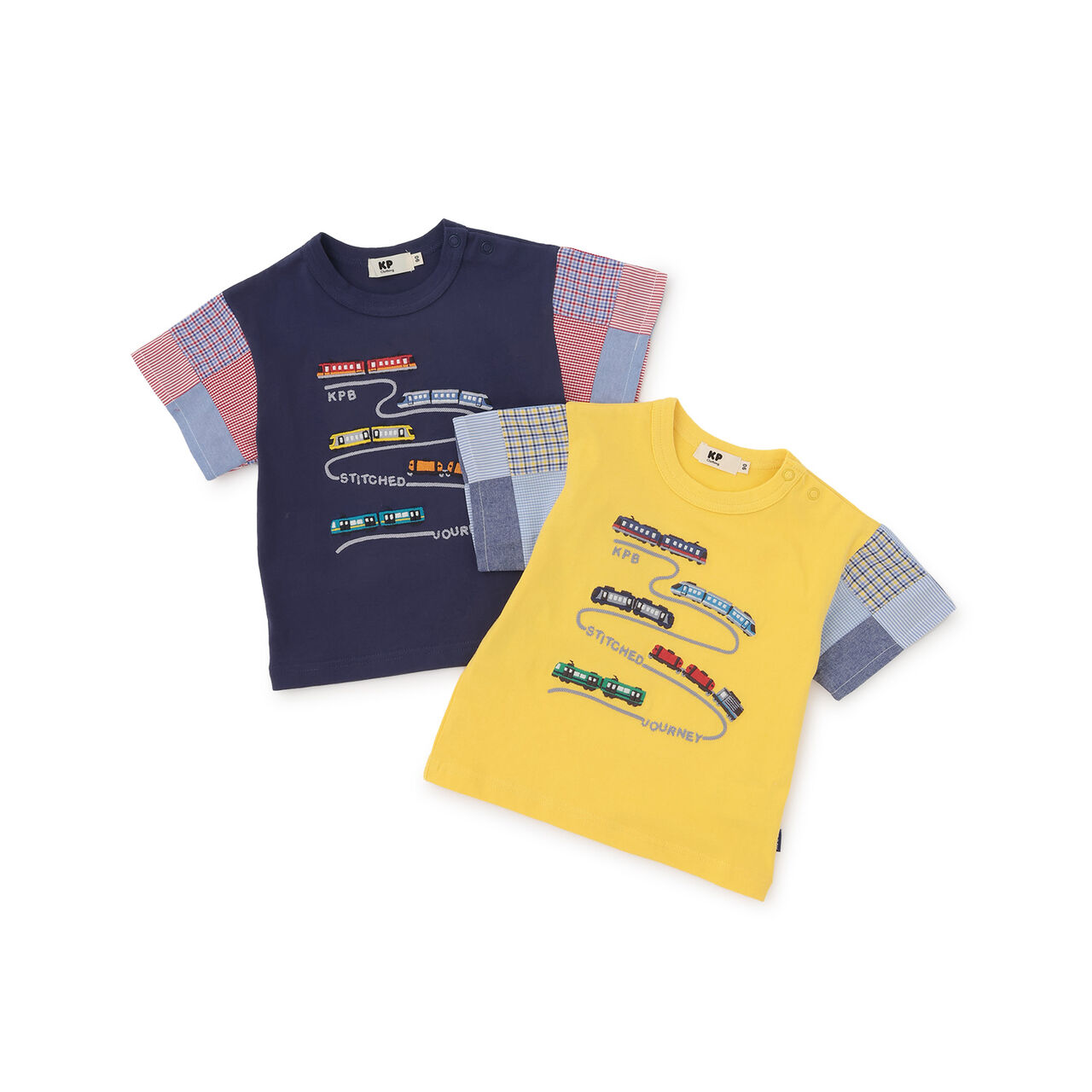Train Motif Patchwork Sleeve T-Shirt,Yellow, large image number 7