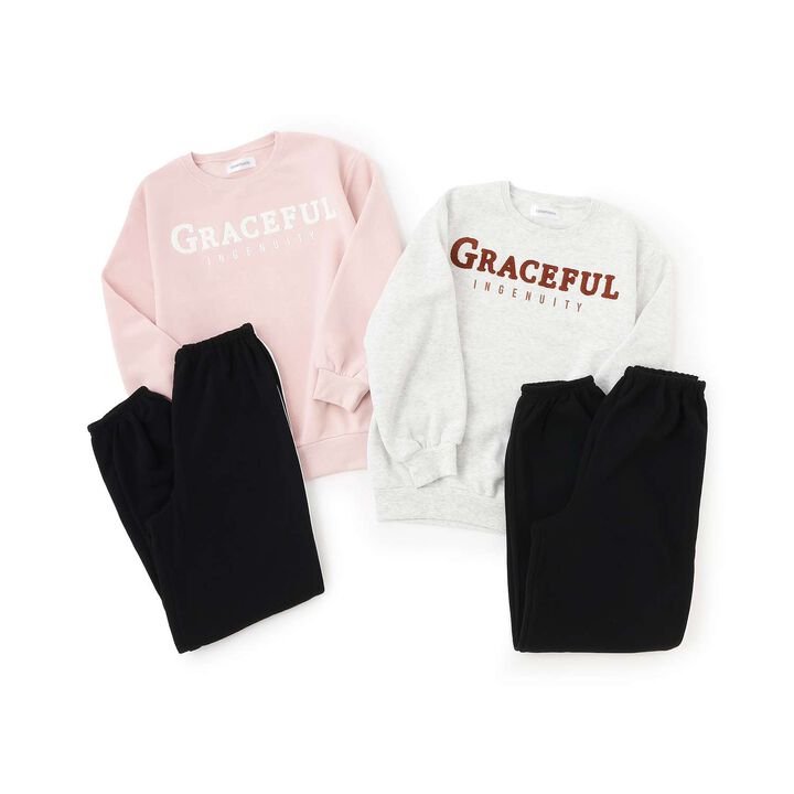 Brushed Fabric Logo Long-Sleeve Top & Pants Set [Loungewear/Pajamas],Pink, medium image number 12