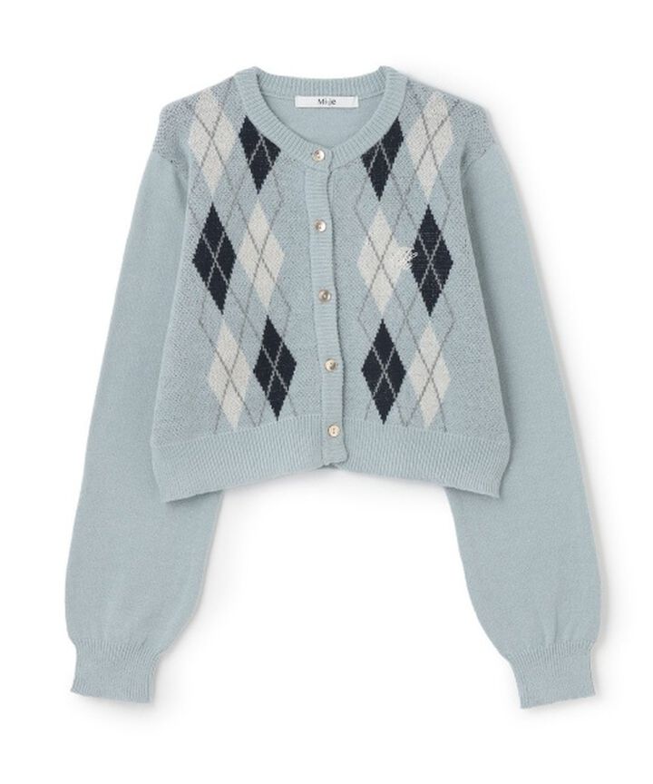Argyle Knit Cardigan [Korean Fashion],Gray, medium image number 3